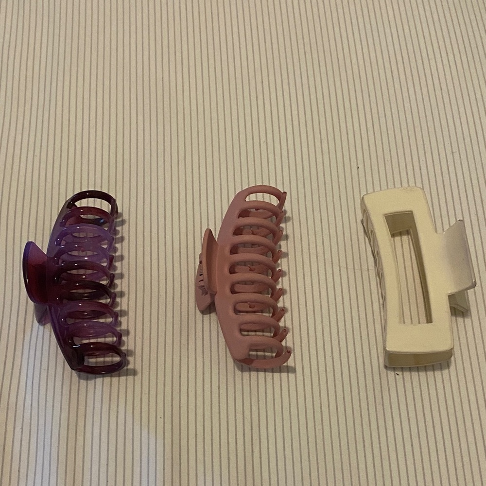 Set of Three Hair Claw Clips in Purple, Pink, and Cream